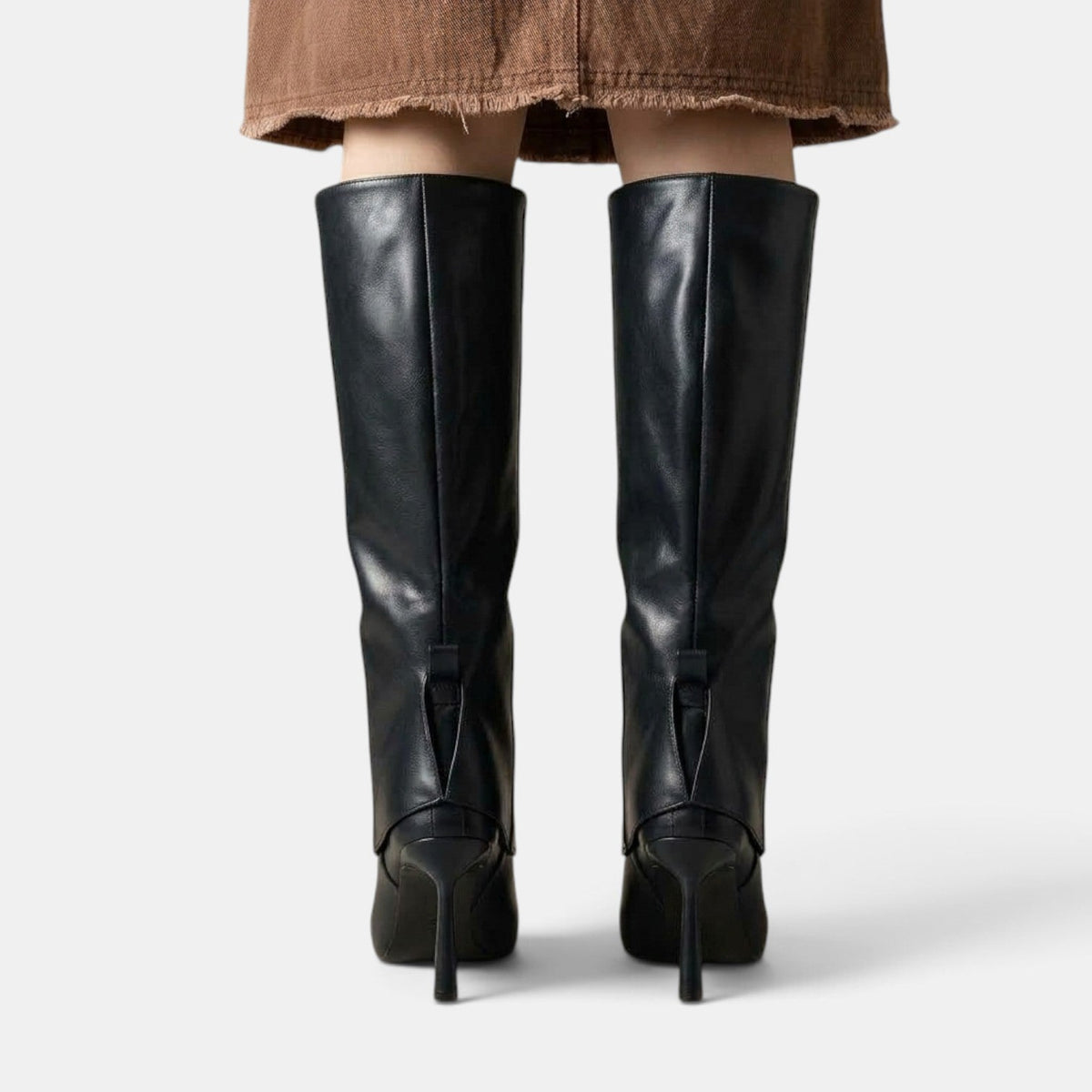 Women stiletto heel knee high boots in black sleek straight shaft