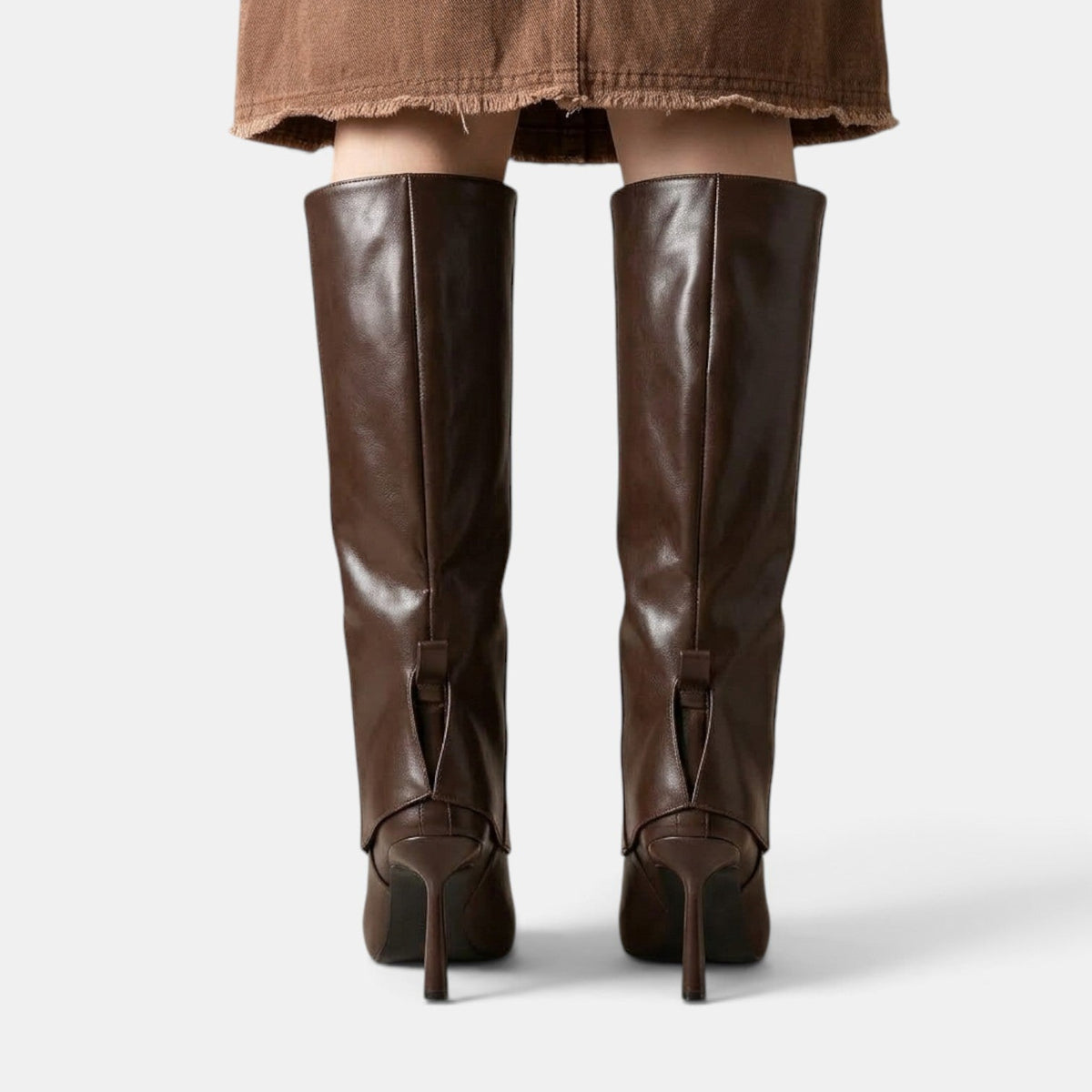 Women stiletto heel knee high boots in black sleek straight shaft