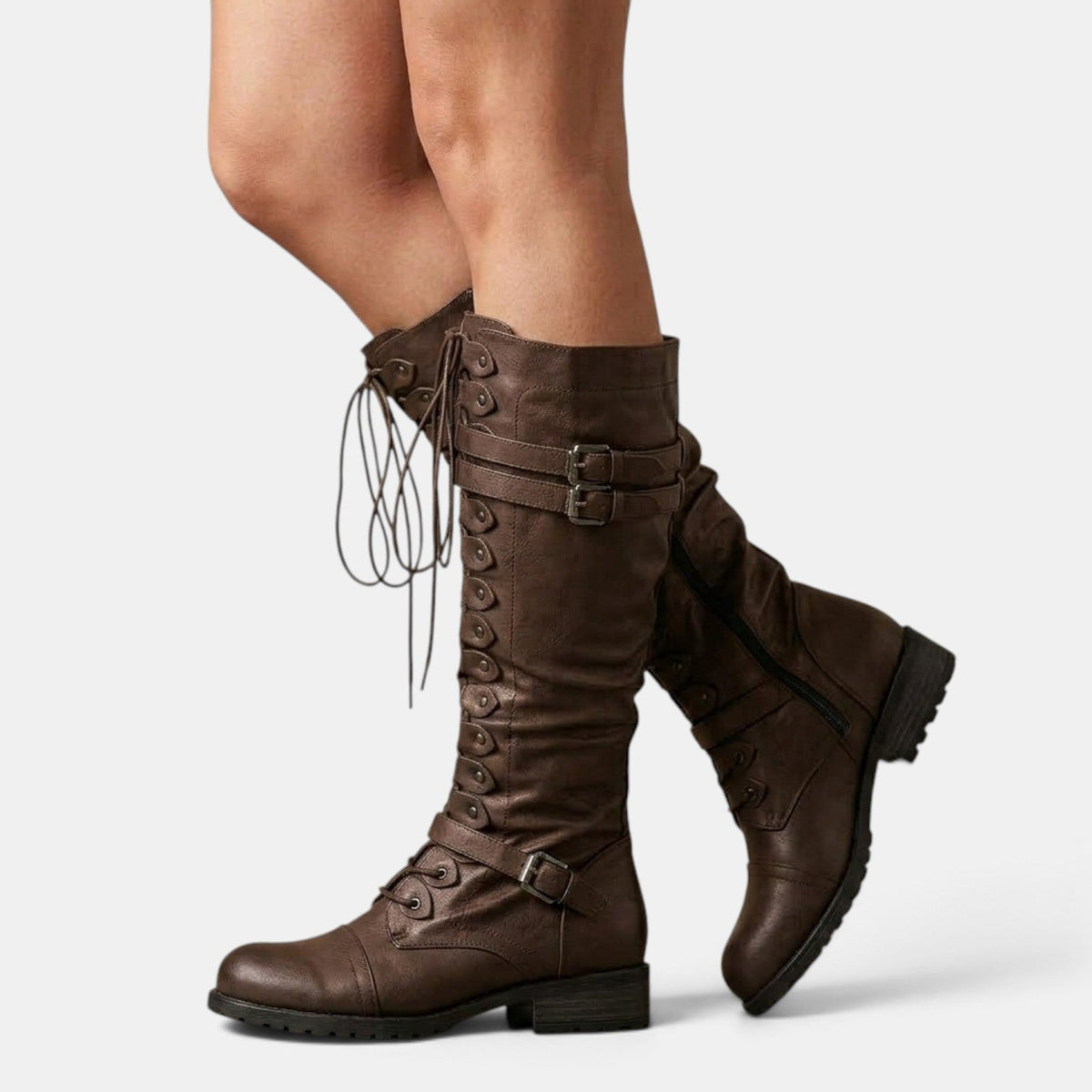 Women combat boots with buckle detail and lace-up closure