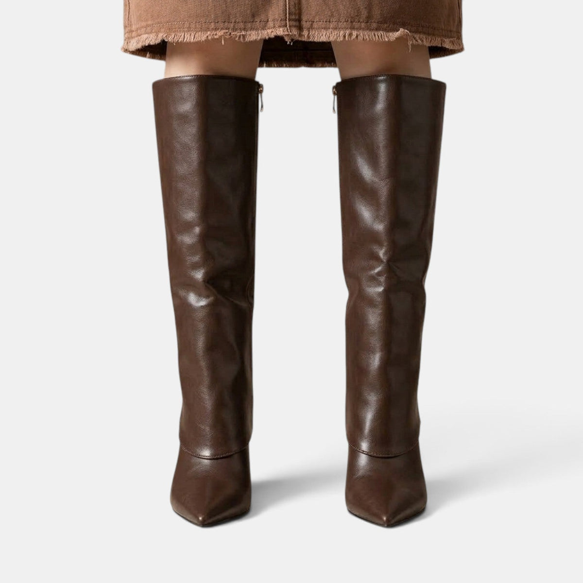 Women stiletto heel knee high boots in black sleek straight shaft