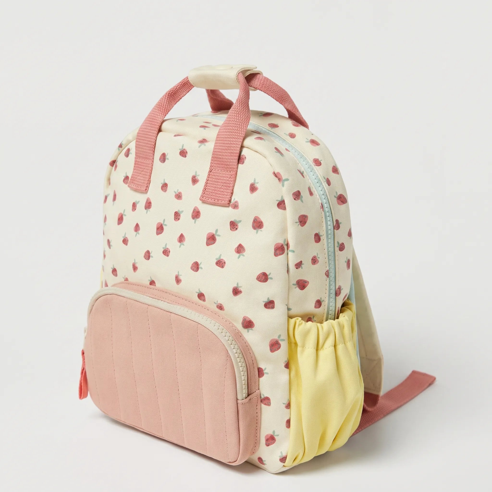 School Backpack | Kids, Strawberry Pattern, Colour-Block Design