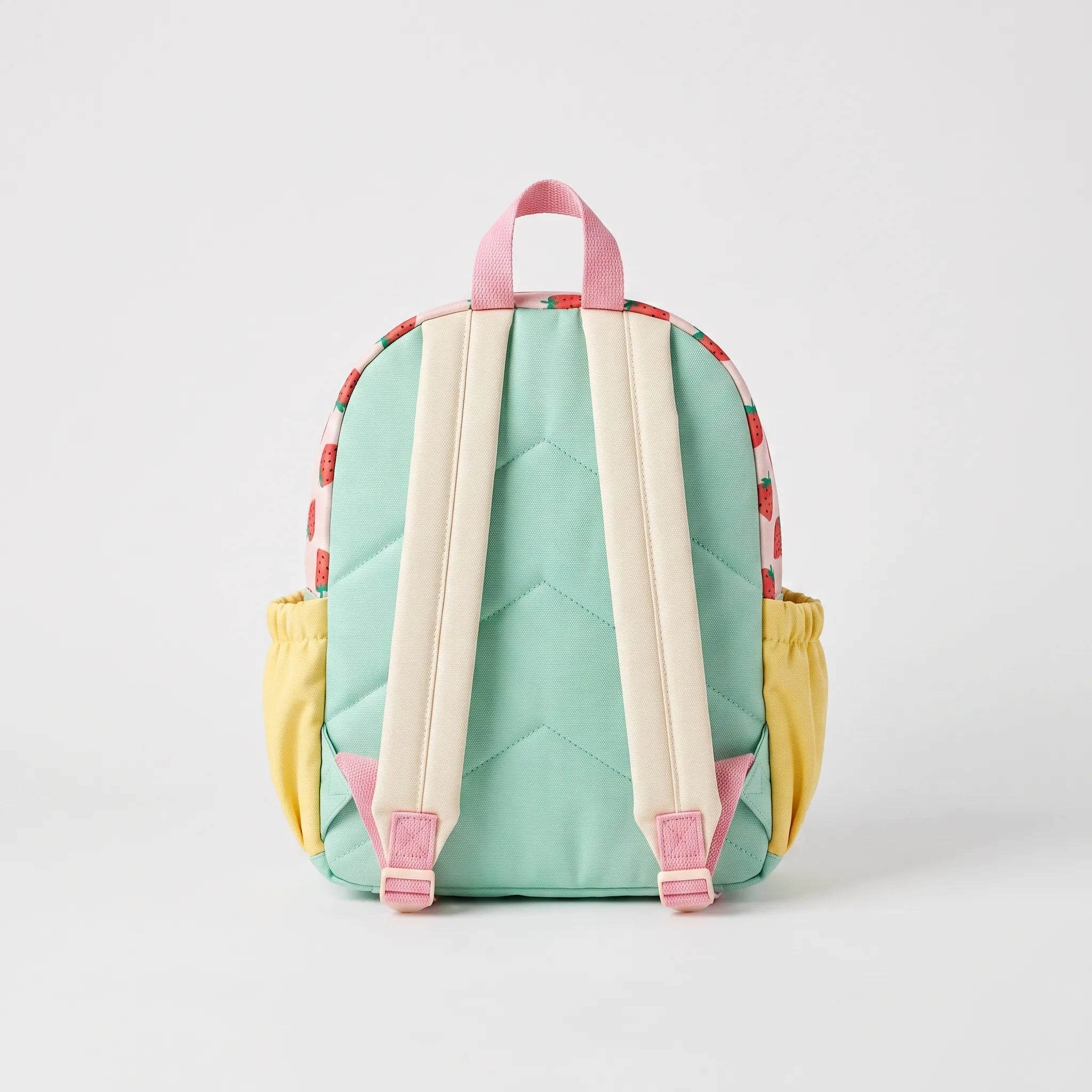 School Backpack | Kids, Strawberry Pattern, Colour-Block Design