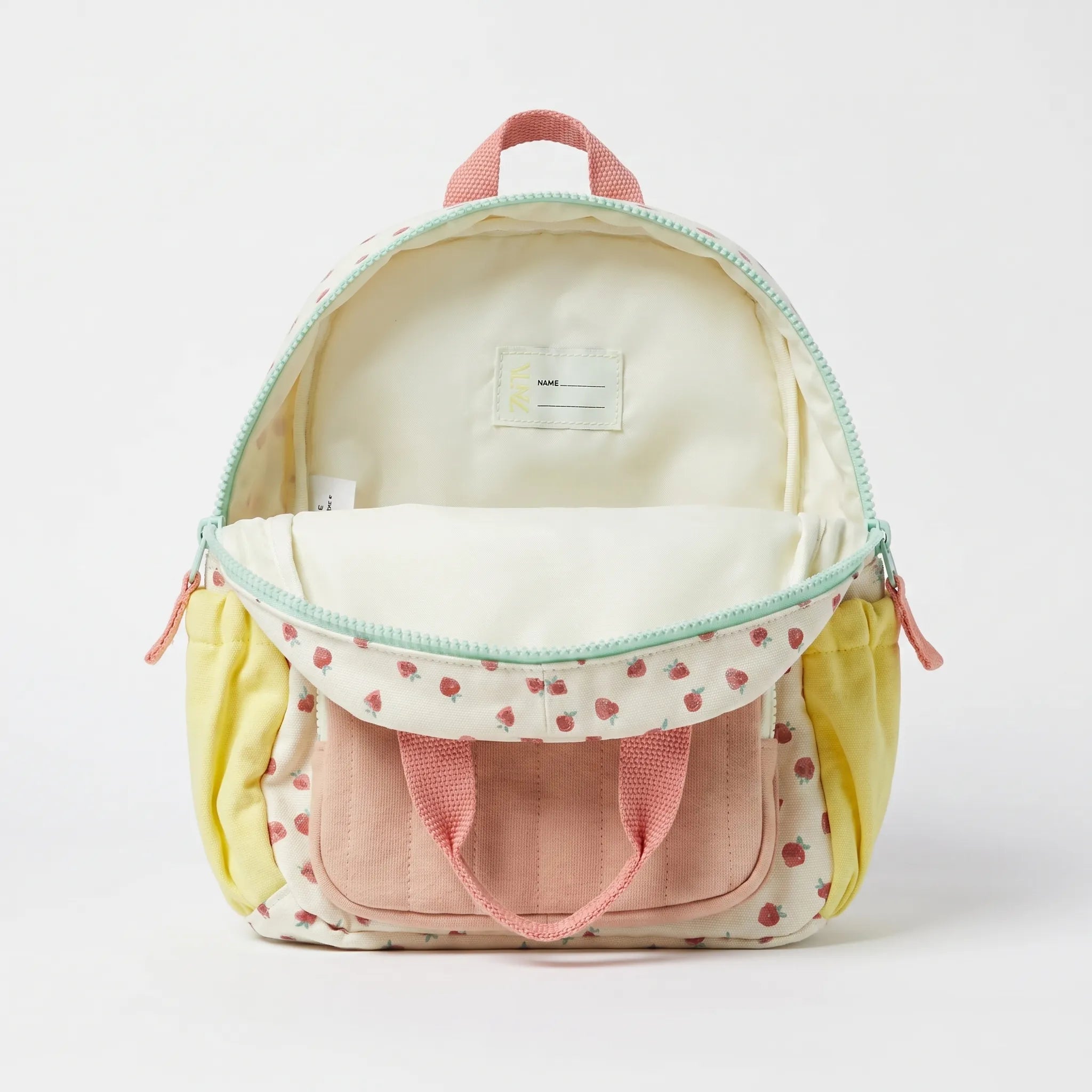 School Backpack | Kids, Strawberry Pattern, Colour-Block Design