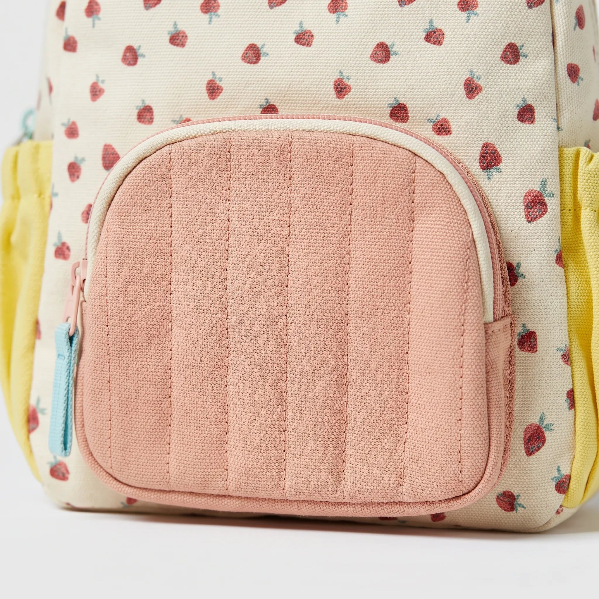 School Backpack | Kids, Strawberry Pattern, Colour-Block Design