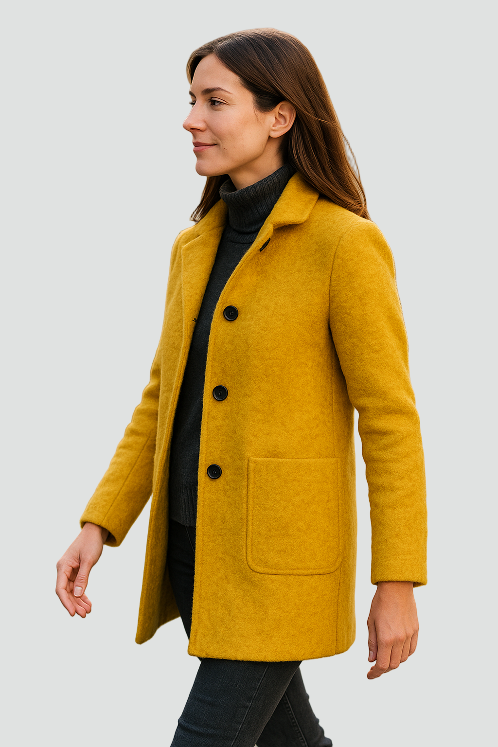Women quilted winter coat button front stand collar long tailored fit