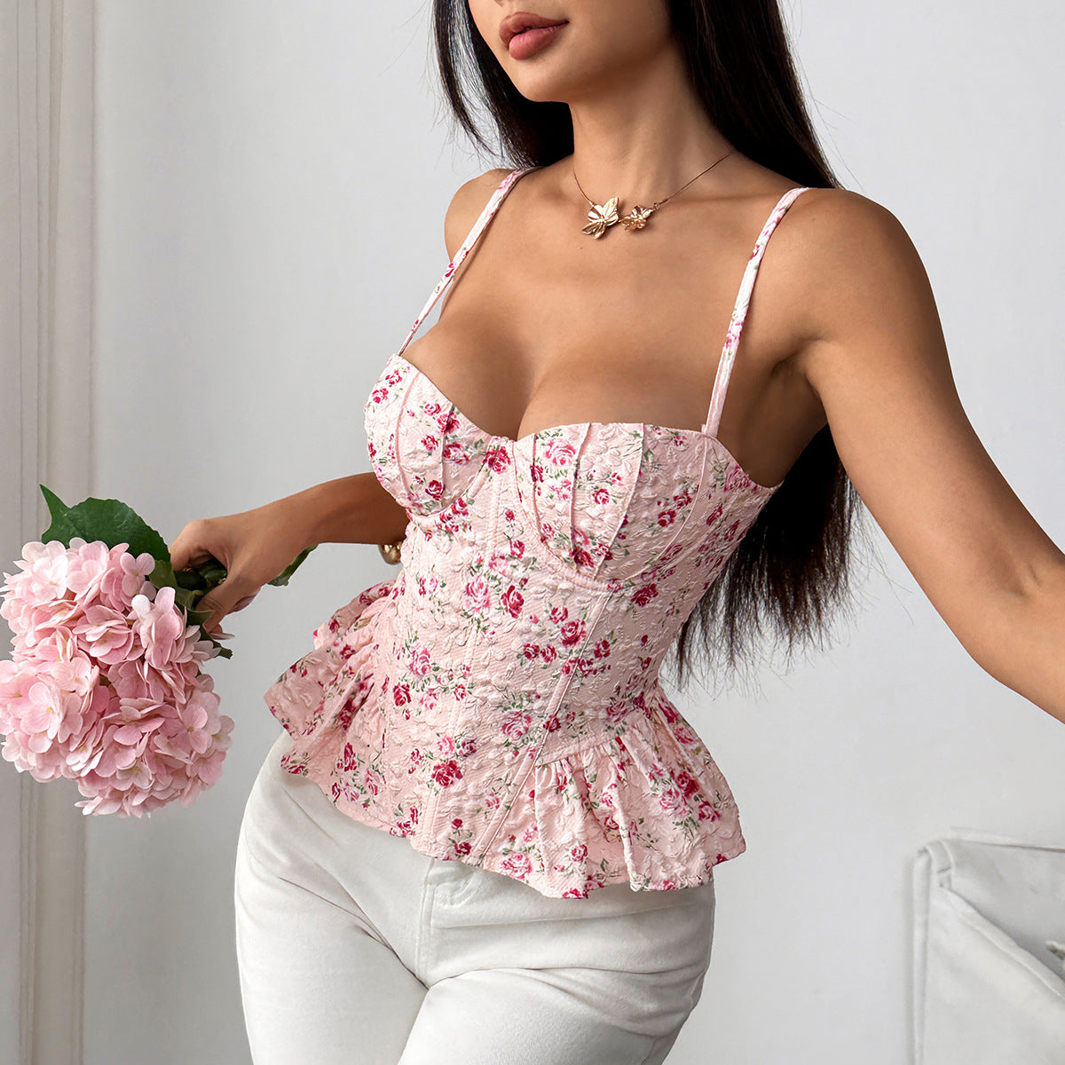 Corset Top | Floral Print, Ruched, Fitted