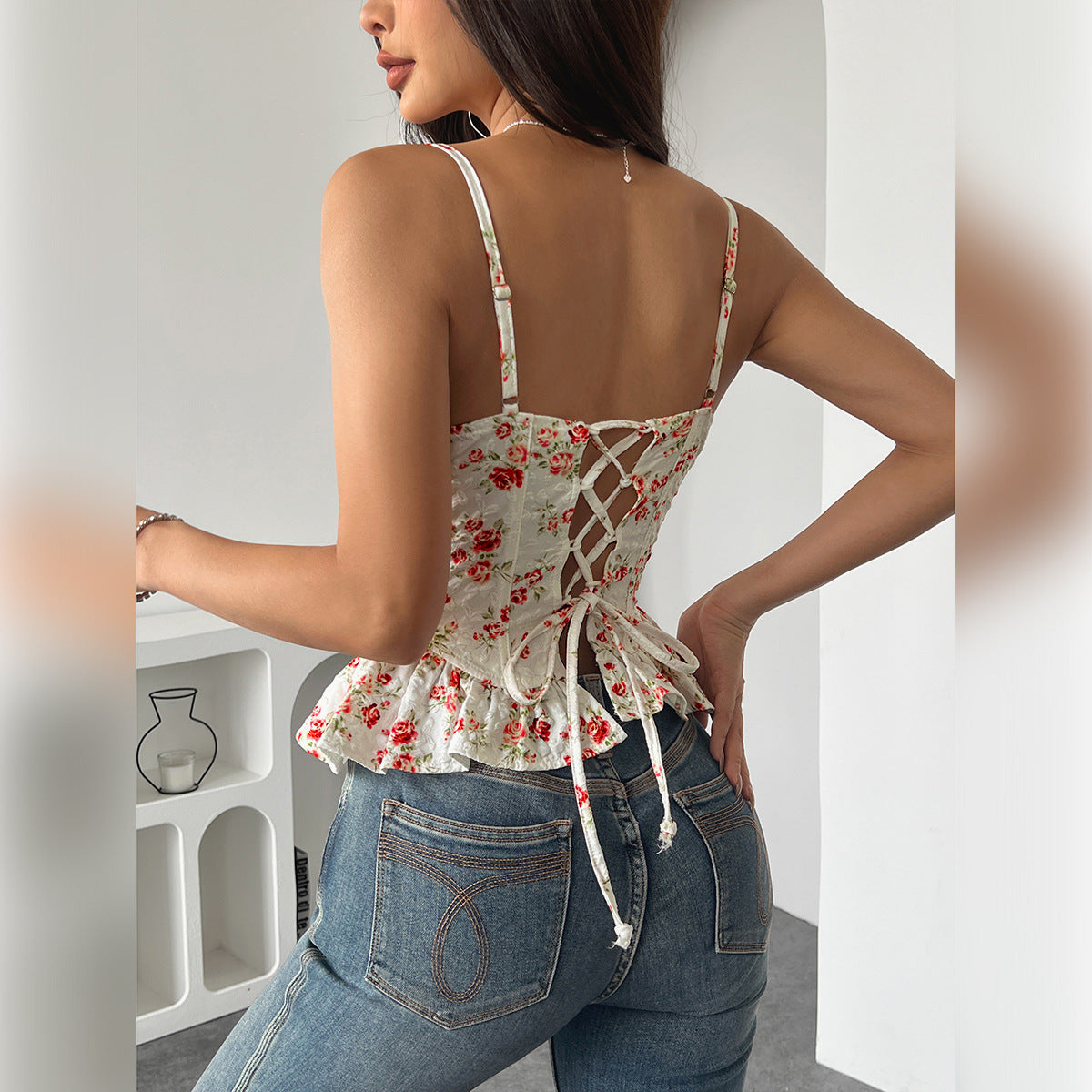 Corset Top | Floral Print, Ruched, Fitted