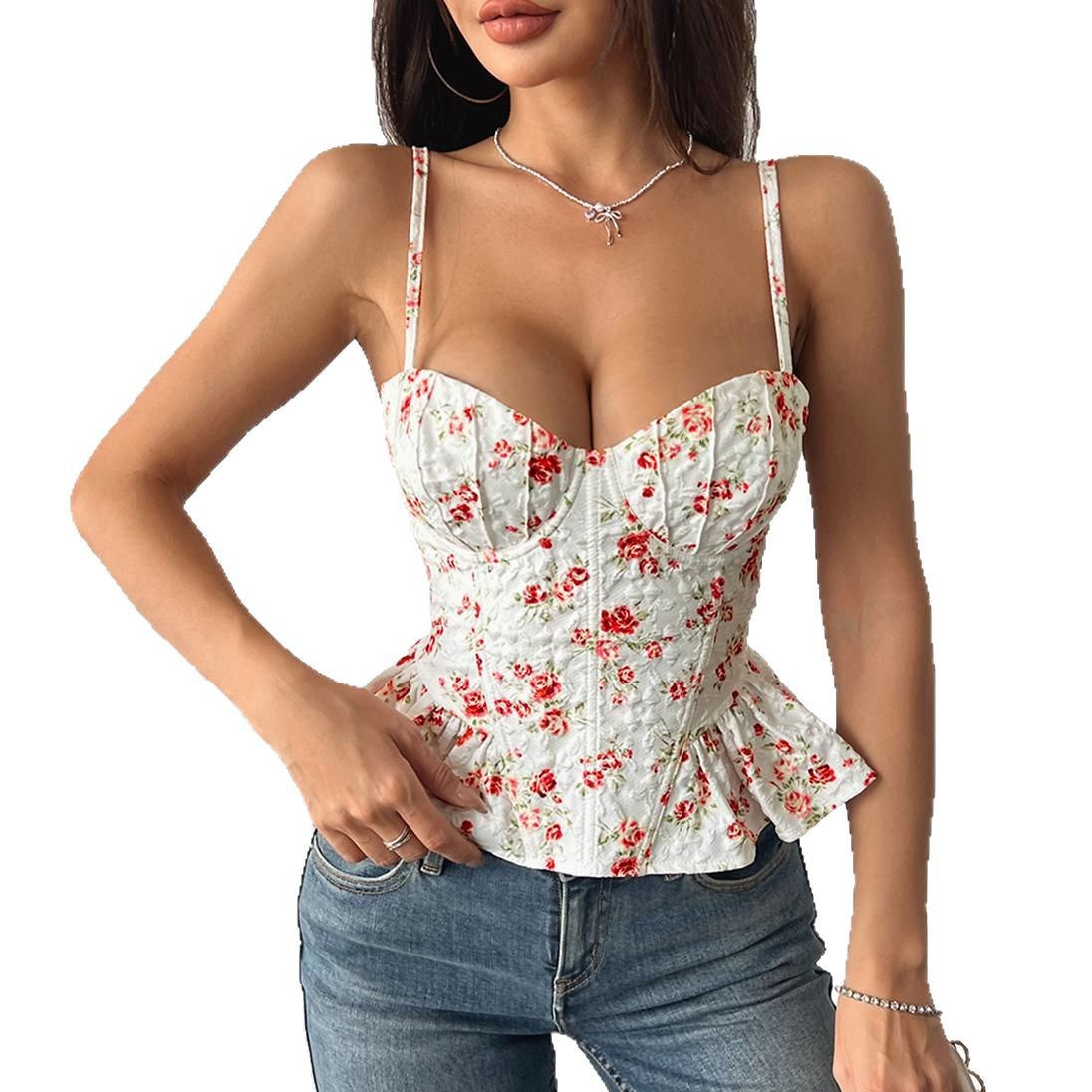 Corset Top | Floral Print, Ruched, Fitted