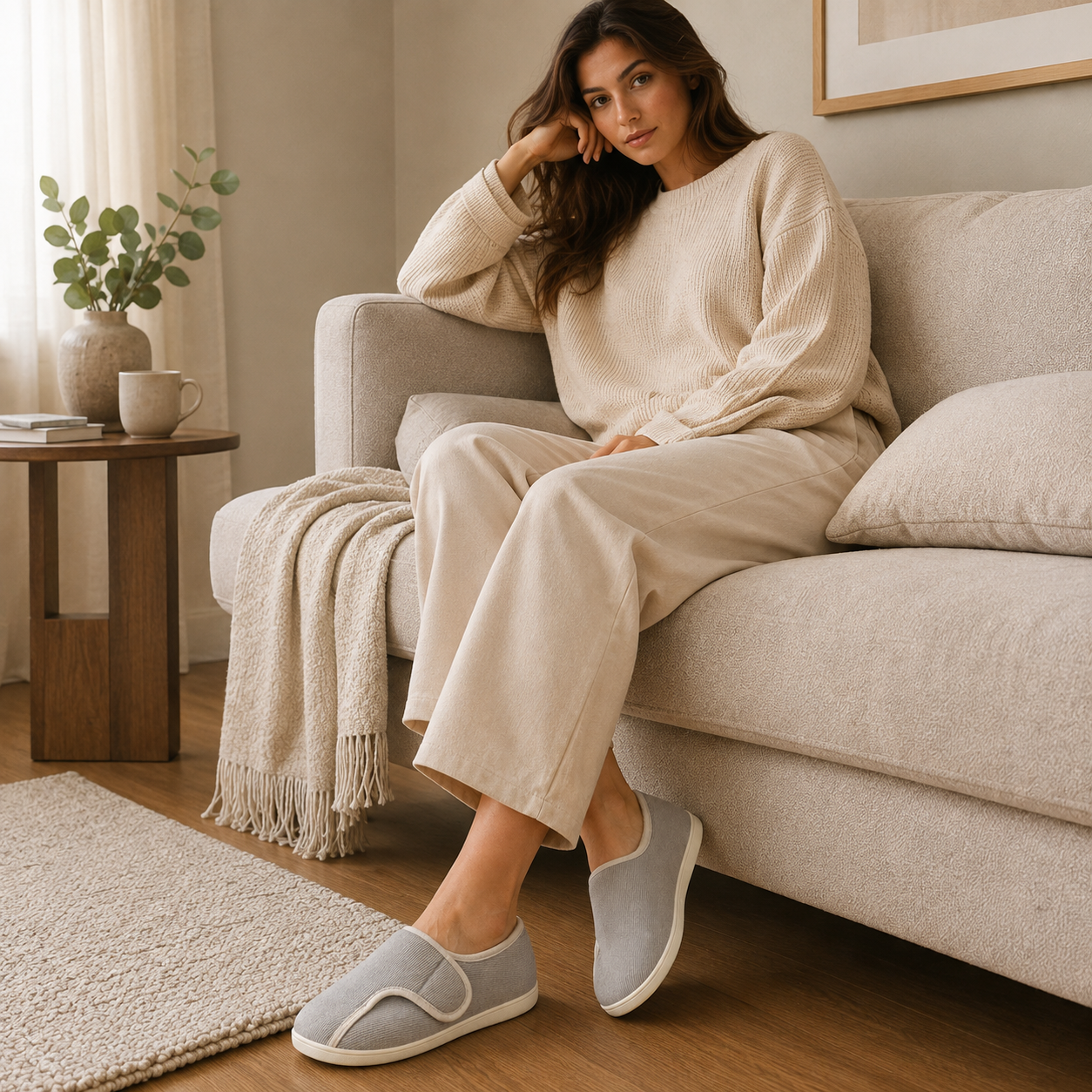 Memory Foam Slippers | Adjustable Velcro, All Season | Large Sizes