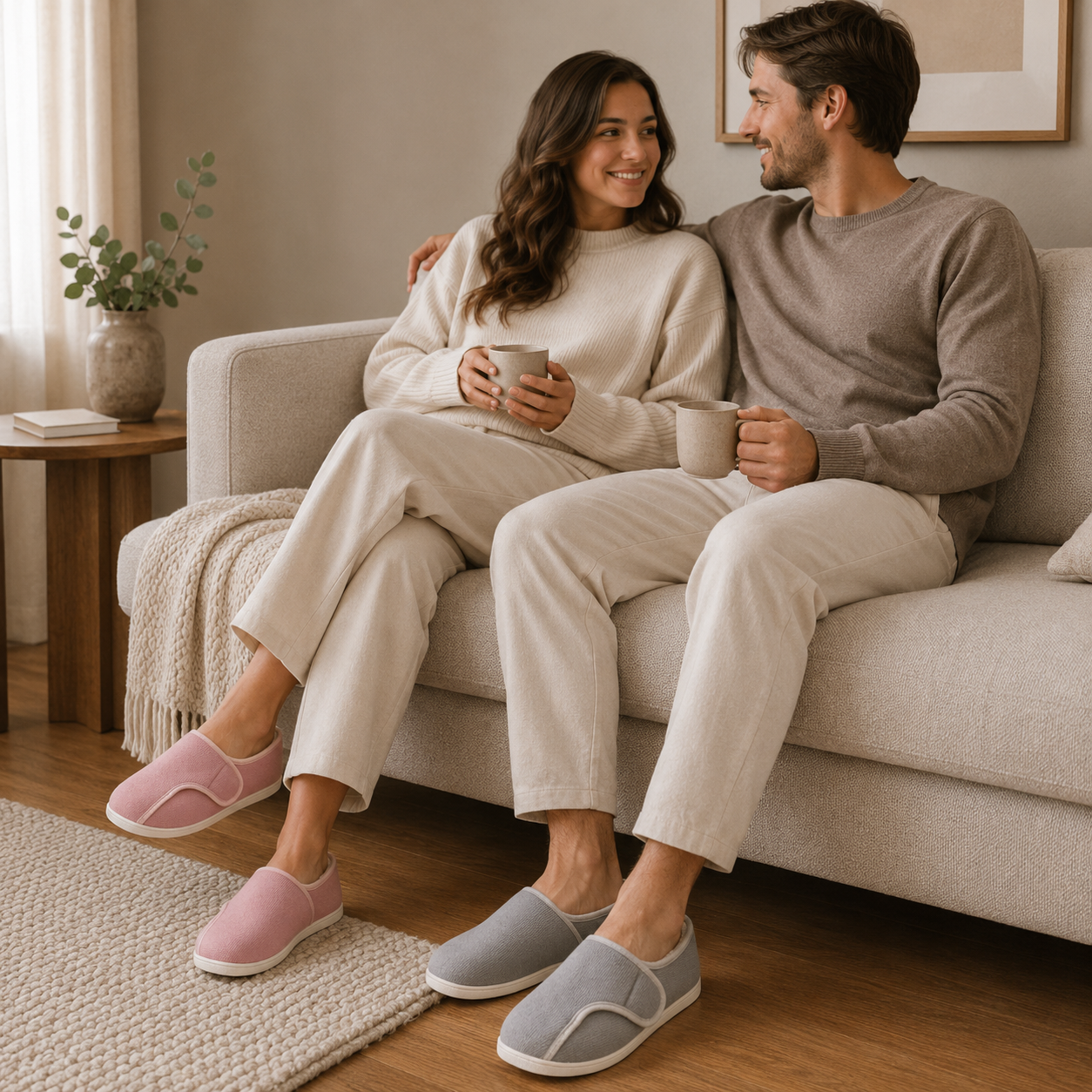 Memory Foam Slippers | Adjustable Velcro, All Season | Large Sizes