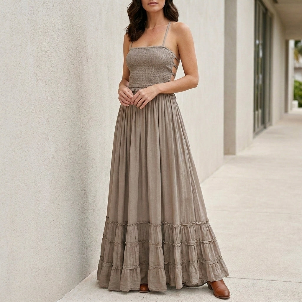 Maxi Dress | Open Back, Smocked | Summer Bohemian Style