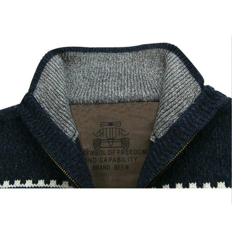 Mens knitted cardigan with Fair Isle Nordic pattern and full zip