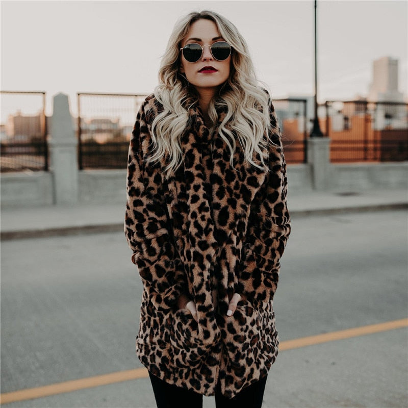 Womens leopard print puffer jacket hooded and padded with pockets