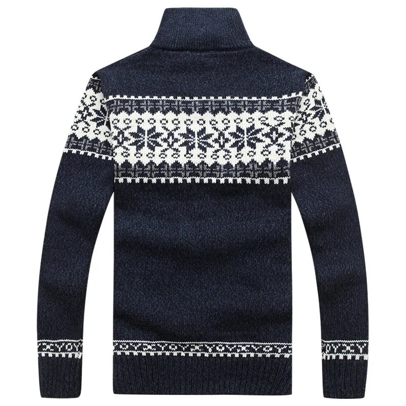 Mens knitted cardigan with Fair Isle Nordic pattern and full zip