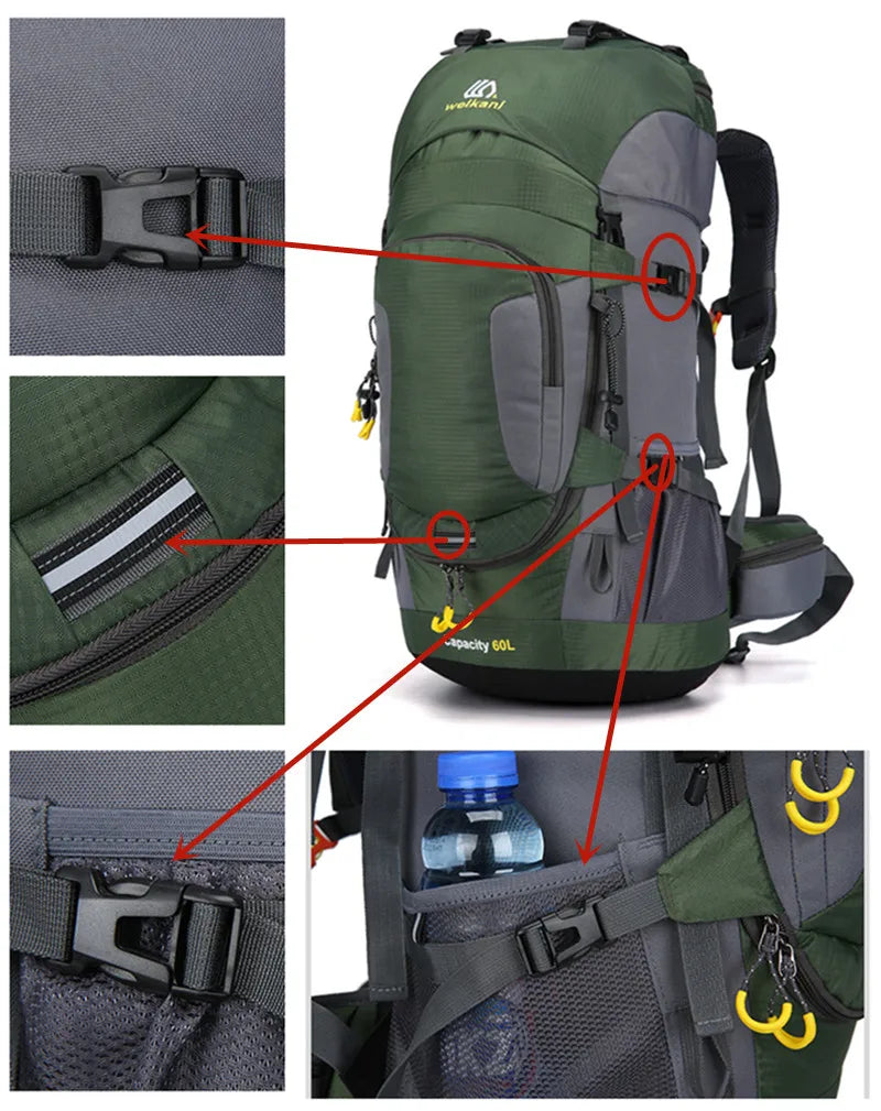 60L Travel Backpack | Waterproof, spacious | For hiking and outdoor activities