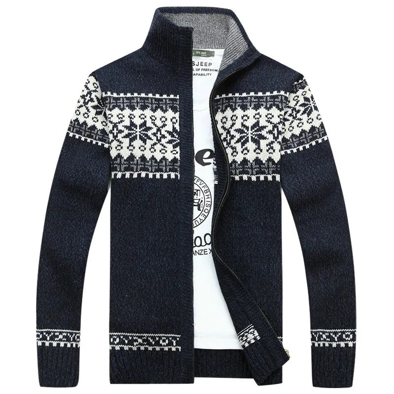 Mens knitted cardigan with Fair Isle Nordic pattern and full zip