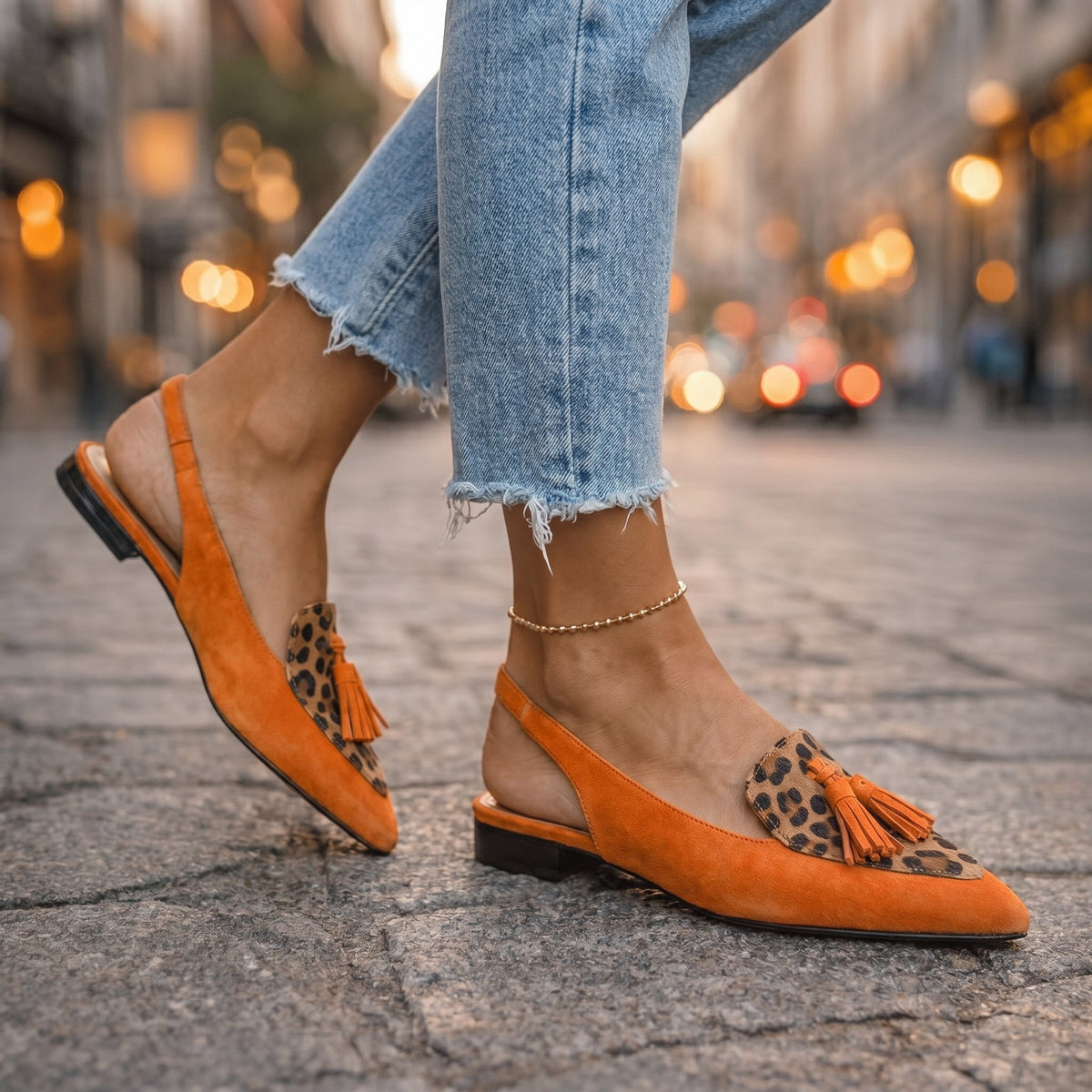 Women slingback flats pointed toe velvet upper with contrasting trim