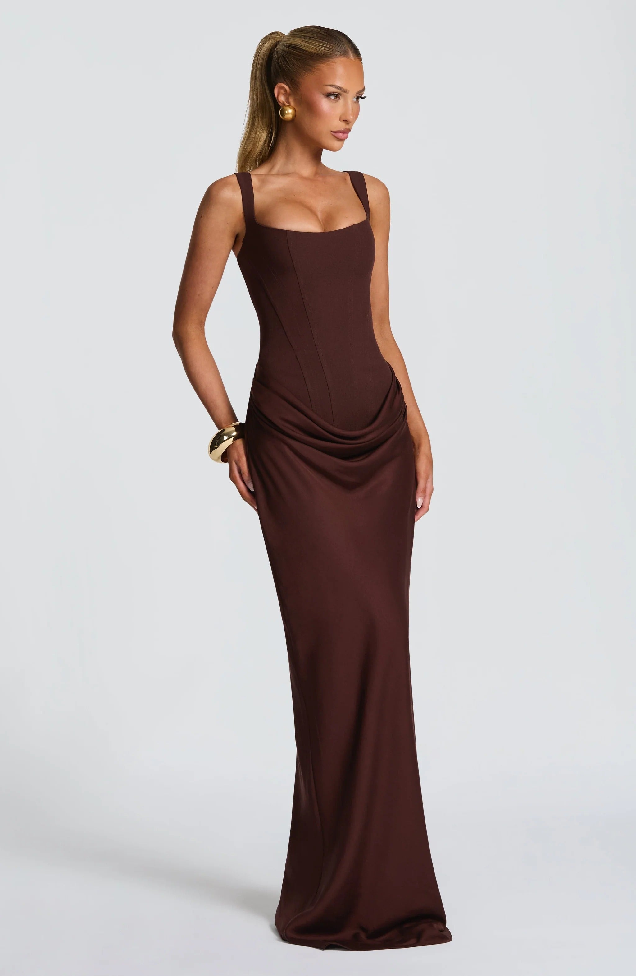 Women's Corset Maxi Dress | Bodycon, Square Neckline | Wedding Guest