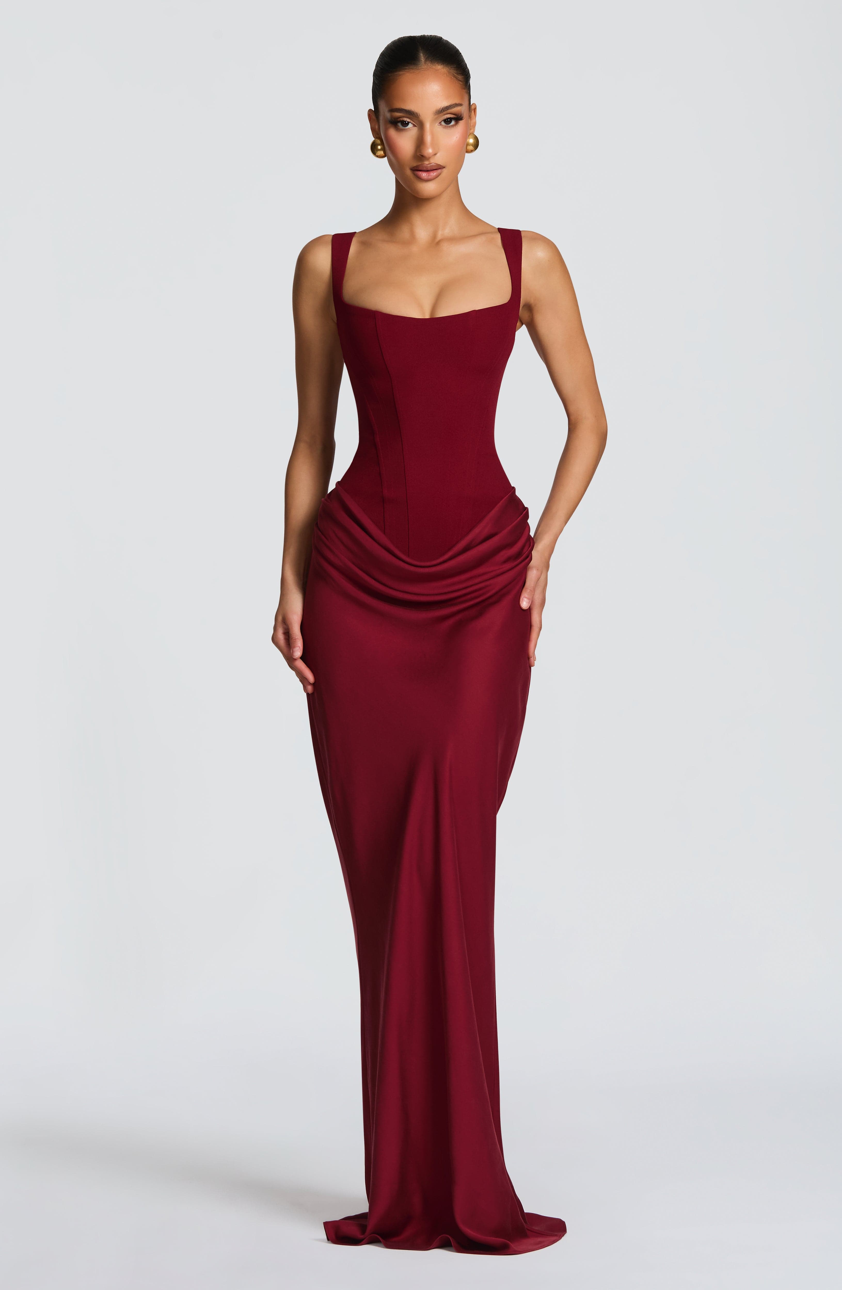 Women's Corset Maxi Dress | Bodycon, Square Neckline | Wedding Guest