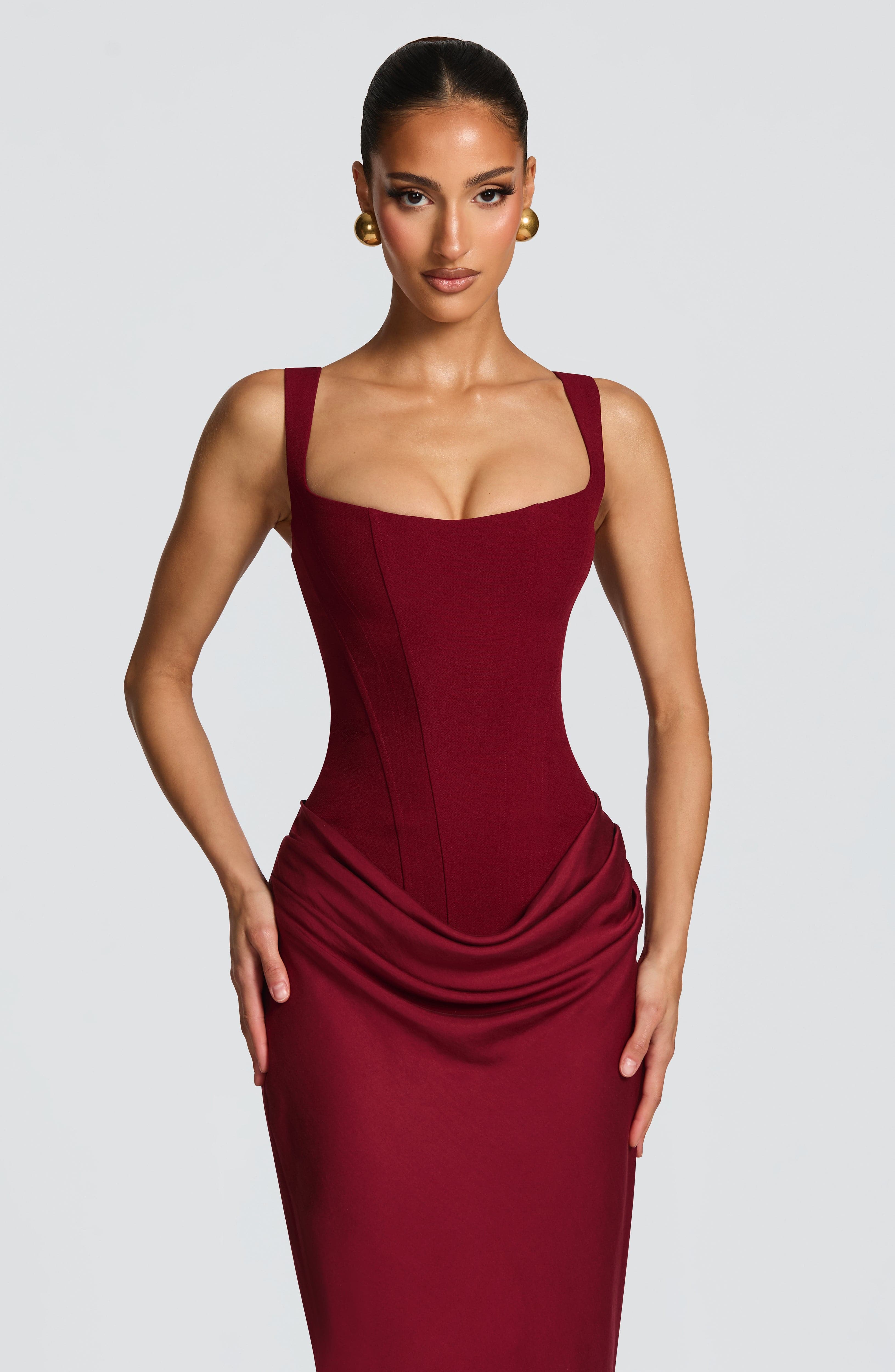 Women's Corset Maxi Dress | Bodycon, Square Neckline | Wedding Guest