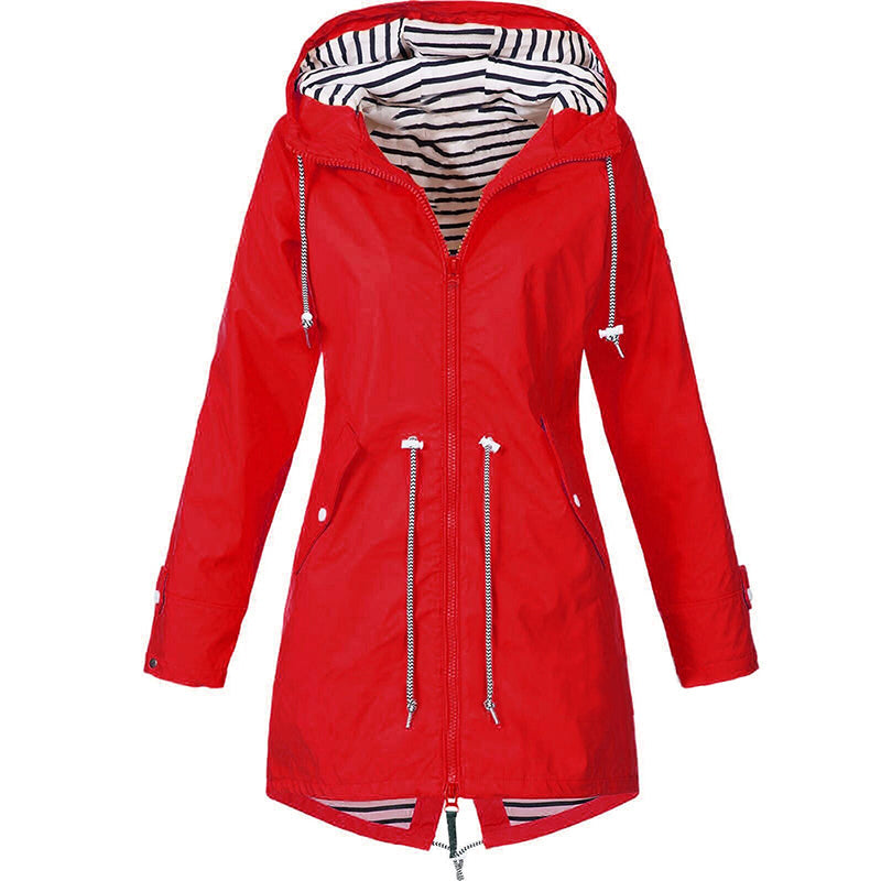 Women's Rain Jacket | Waterproof, Long Length | Adjustable Hood