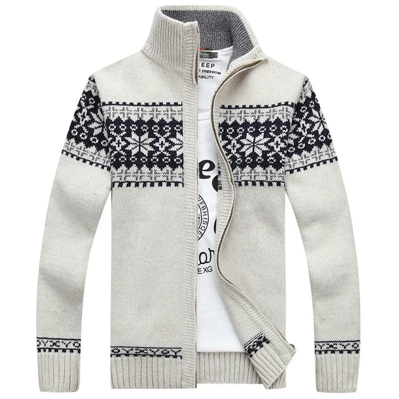 Mens knitted cardigan with Fair Isle Nordic pattern and full zip