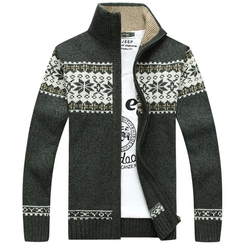 Mens knitted cardigan with Fair Isle Nordic pattern and full zip
