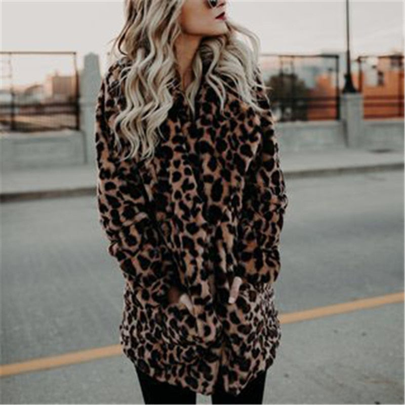Womens leopard print puffer jacket hooded and padded with pockets