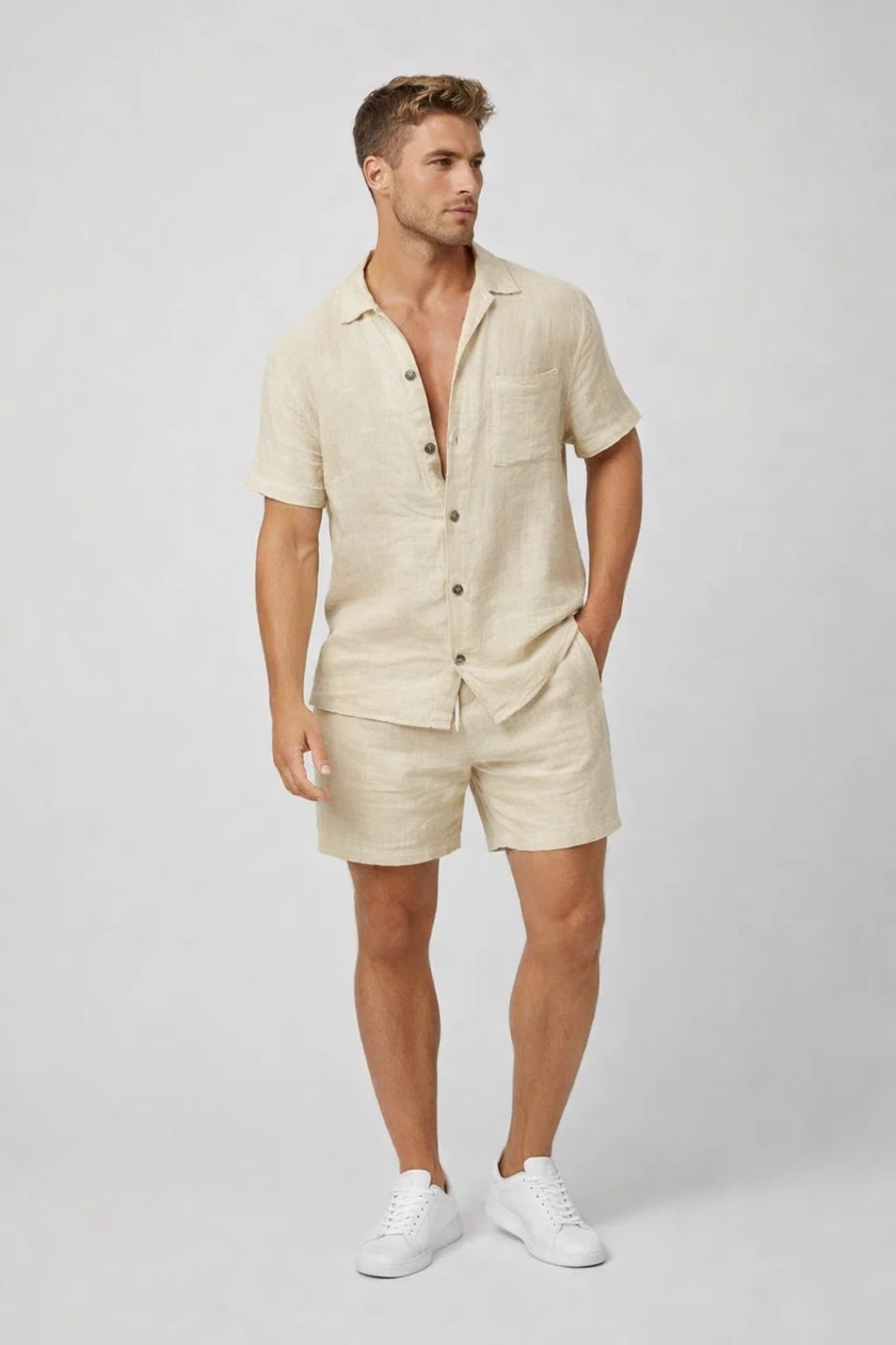 Men's Lounge Set | Short Sleeve Button | Summer Casual