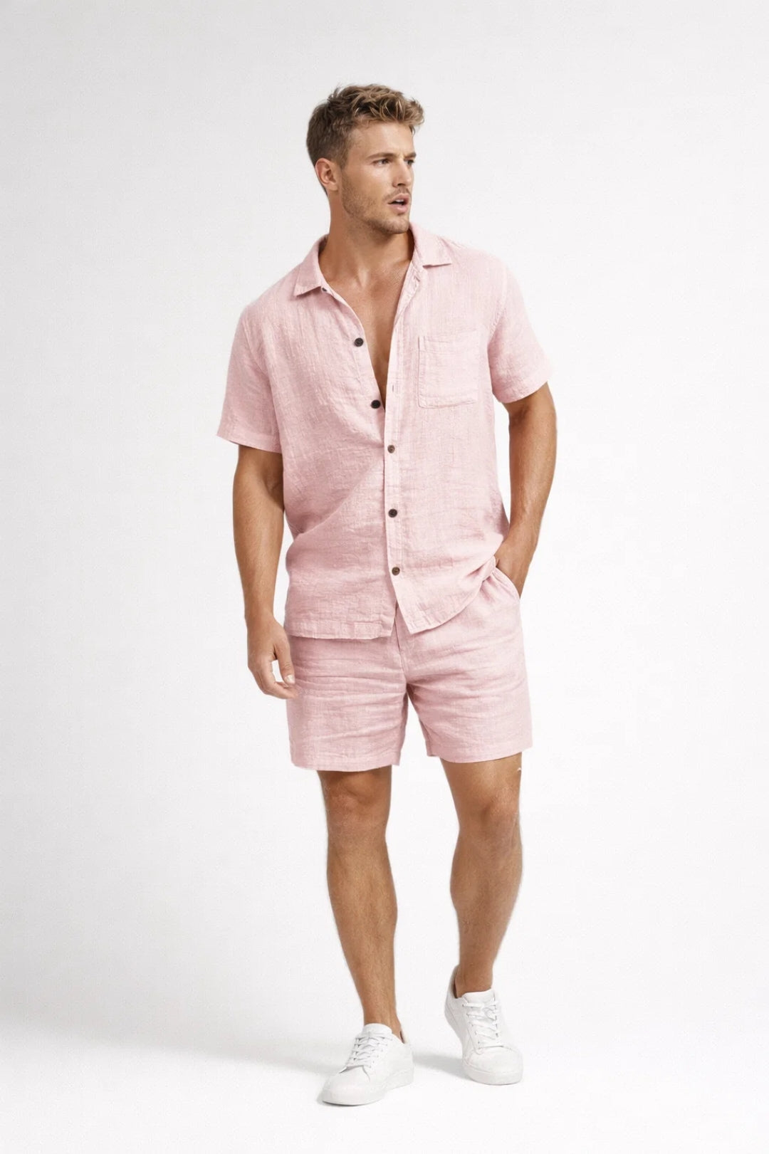 Men's Lounge Set | Short Sleeve Button | Summer Casual