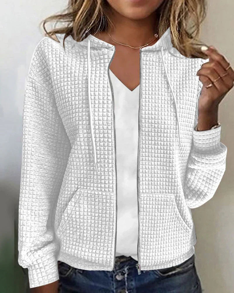 Women cotton blend casual jacket relaxed fit with front pockets