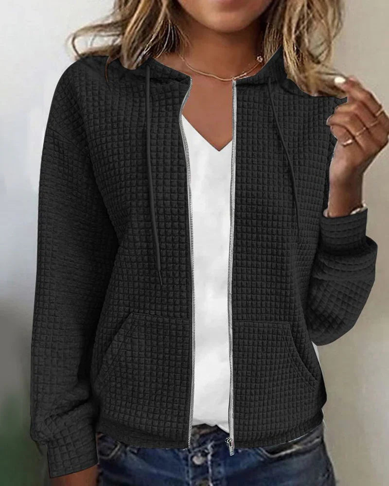 Women cotton blend casual jacket relaxed fit with front pockets