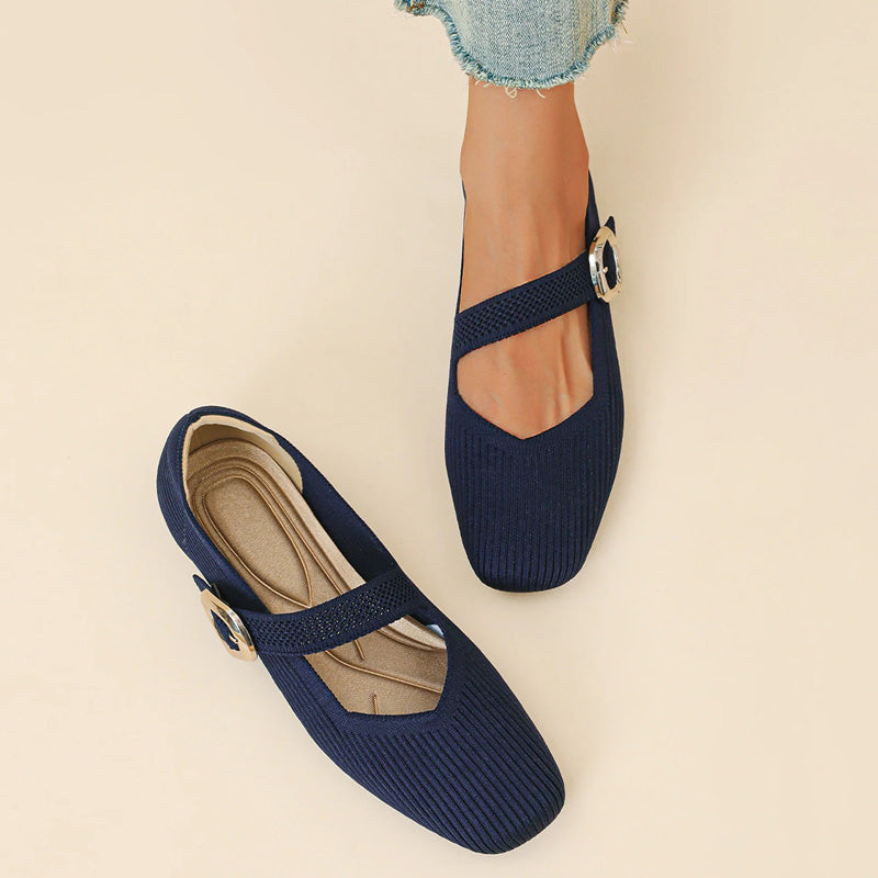 Women's Mary Jane Flats | Square Toe, Knit Upper | Breathable