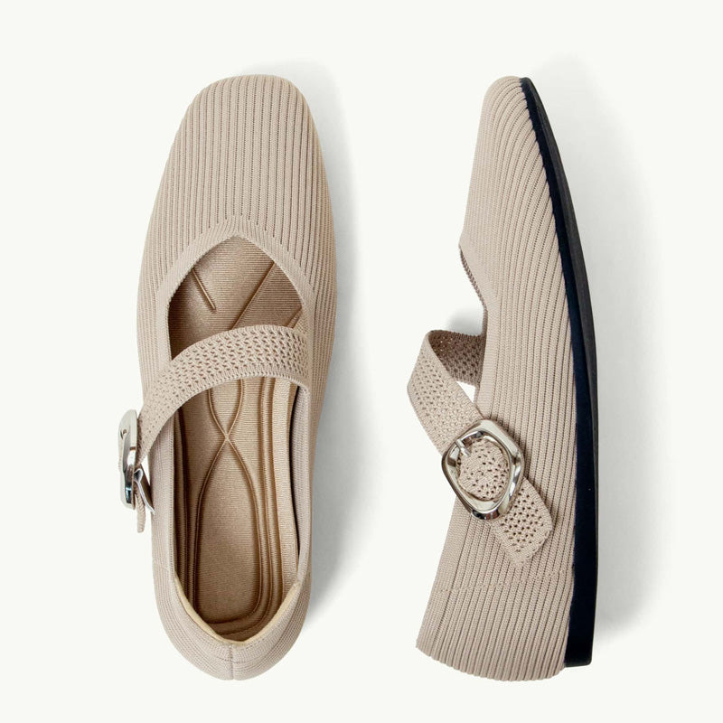 Women's Mary Jane Flats | Square Toe, Knit Upper | Breathable