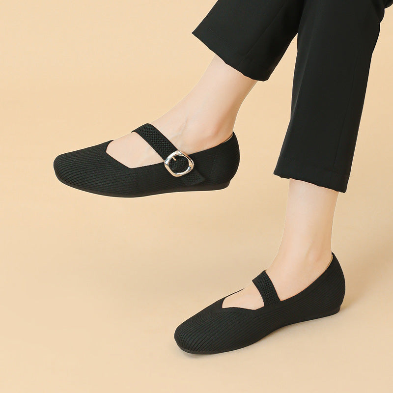 Women's Mary Jane Flats | Square Toe, Knit Upper | Breathable