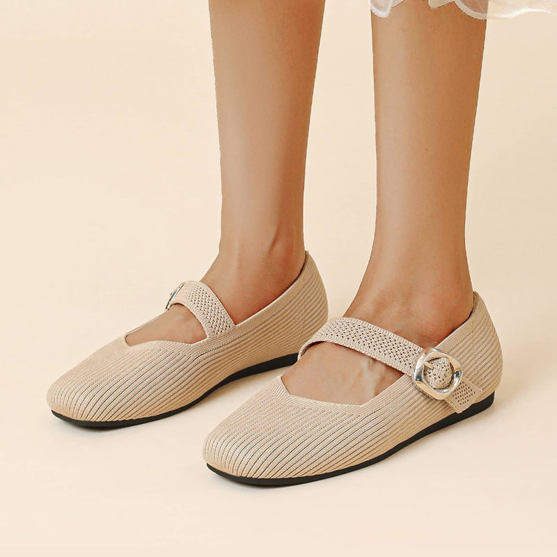 Women's Mary Jane Flats | Square Toe, Knit Upper | Breathable