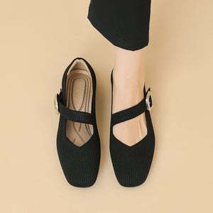 Women's Mary Jane Flats | Square Toe, Knit Upper | Breathable