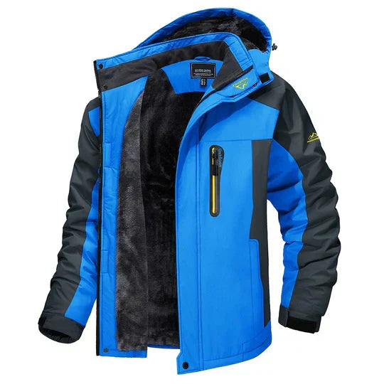 Men fleece lined waterproof winter jacket with adjustable hood