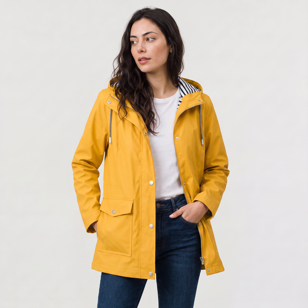 Women waterproof hooded rain jacket lightweight windproof regular fit