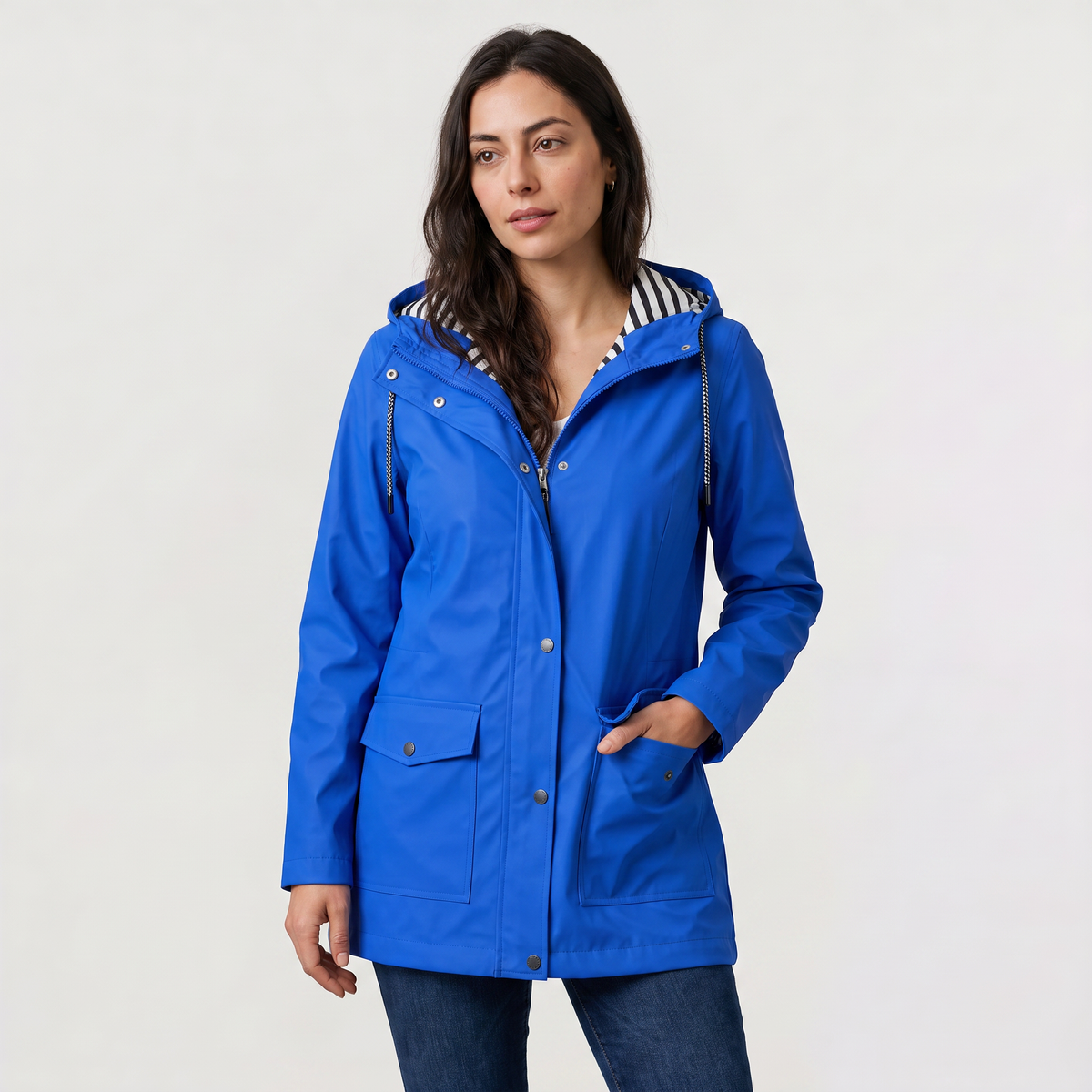 Women waterproof hooded rain jacket lightweight windproof regular fit