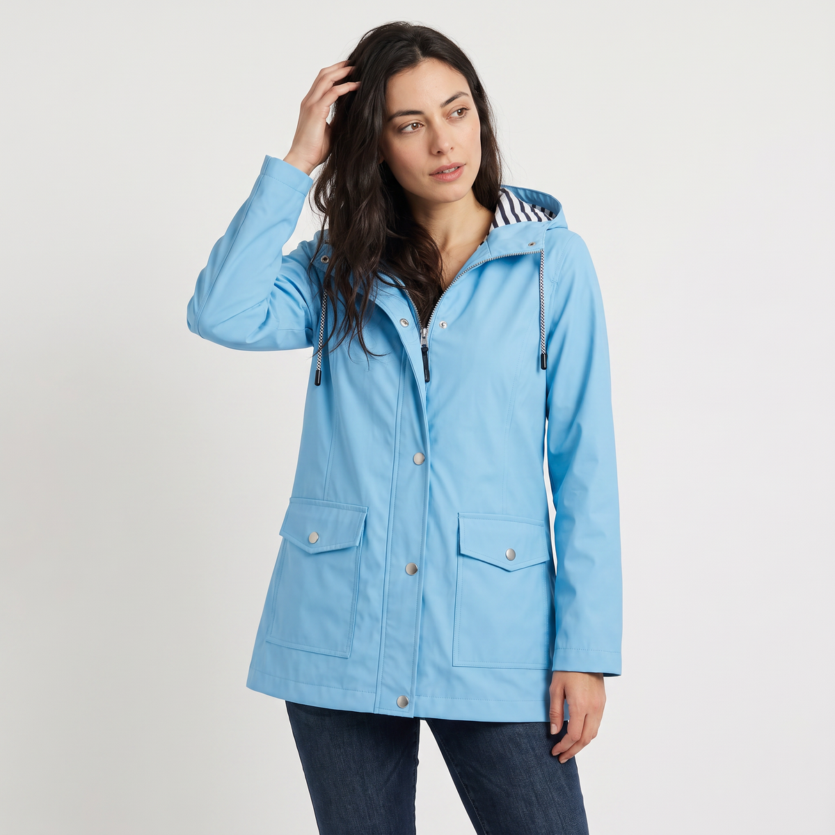Women waterproof hooded rain jacket lightweight windproof regular fit