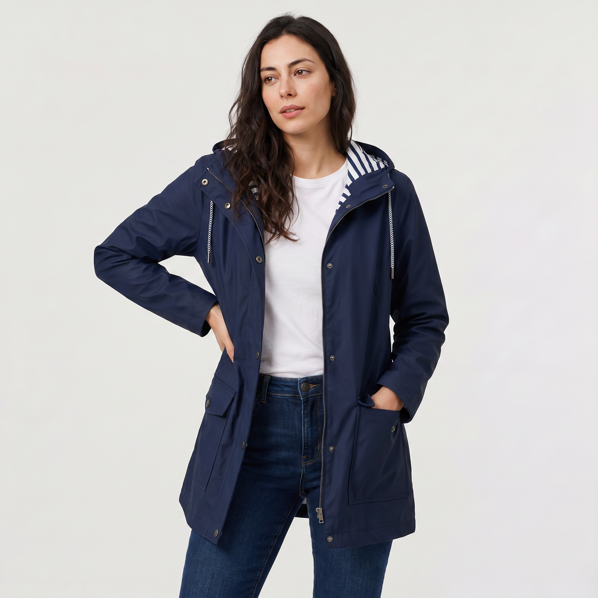 Women waterproof hooded rain jacket lightweight windproof regular fit