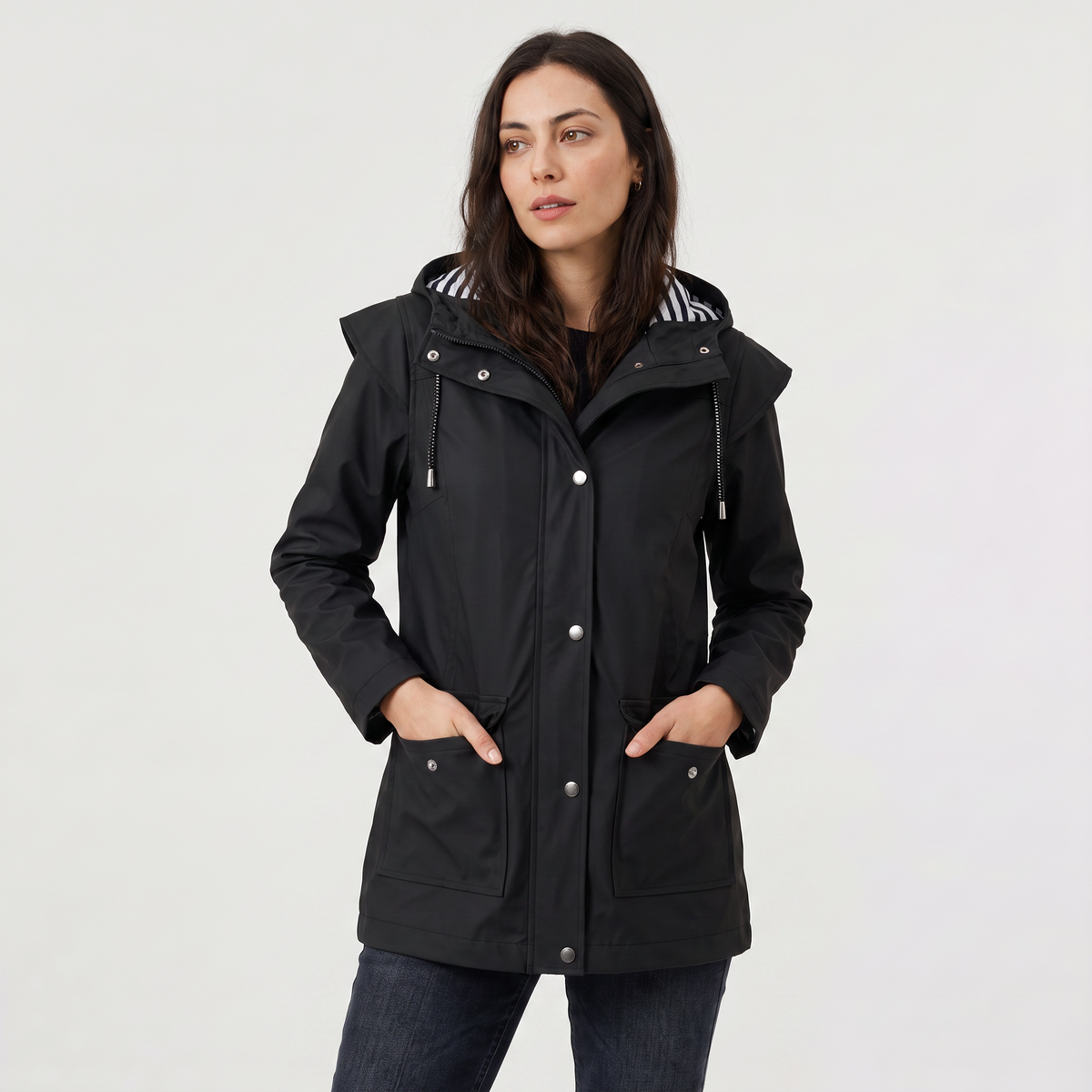 Women waterproof hooded rain jacket lightweight windproof regular fit