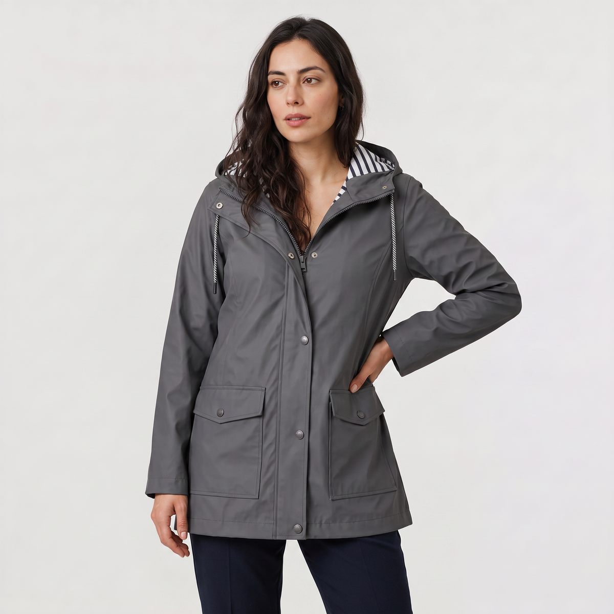 Women waterproof hooded rain jacket lightweight windproof regular fit