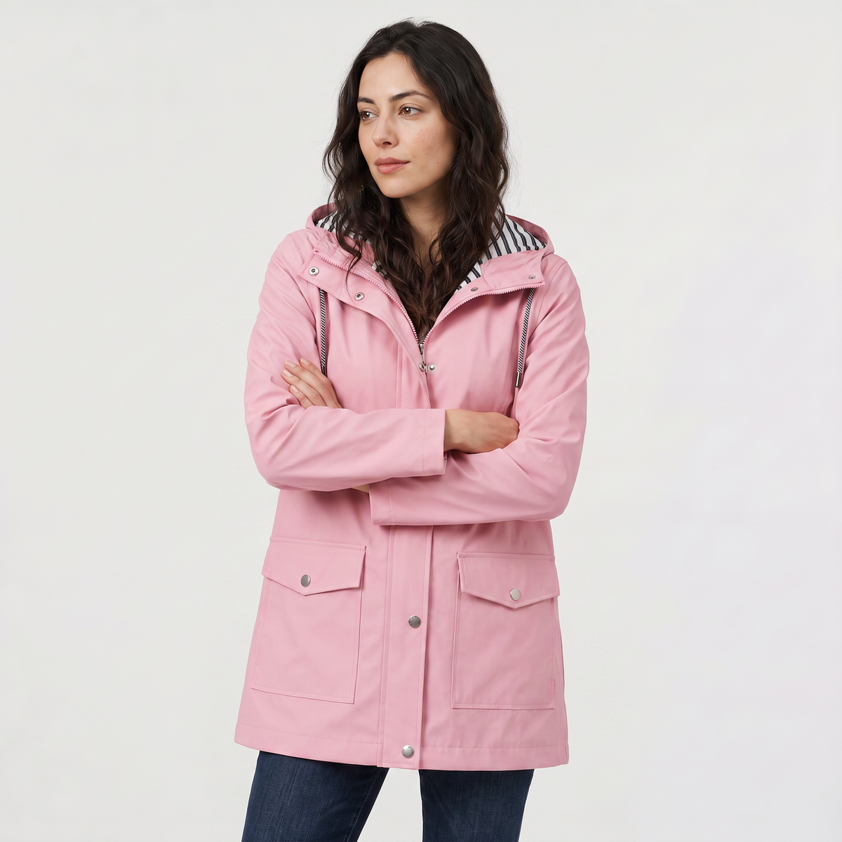 Women waterproof hooded rain jacket lightweight windproof regular fit
