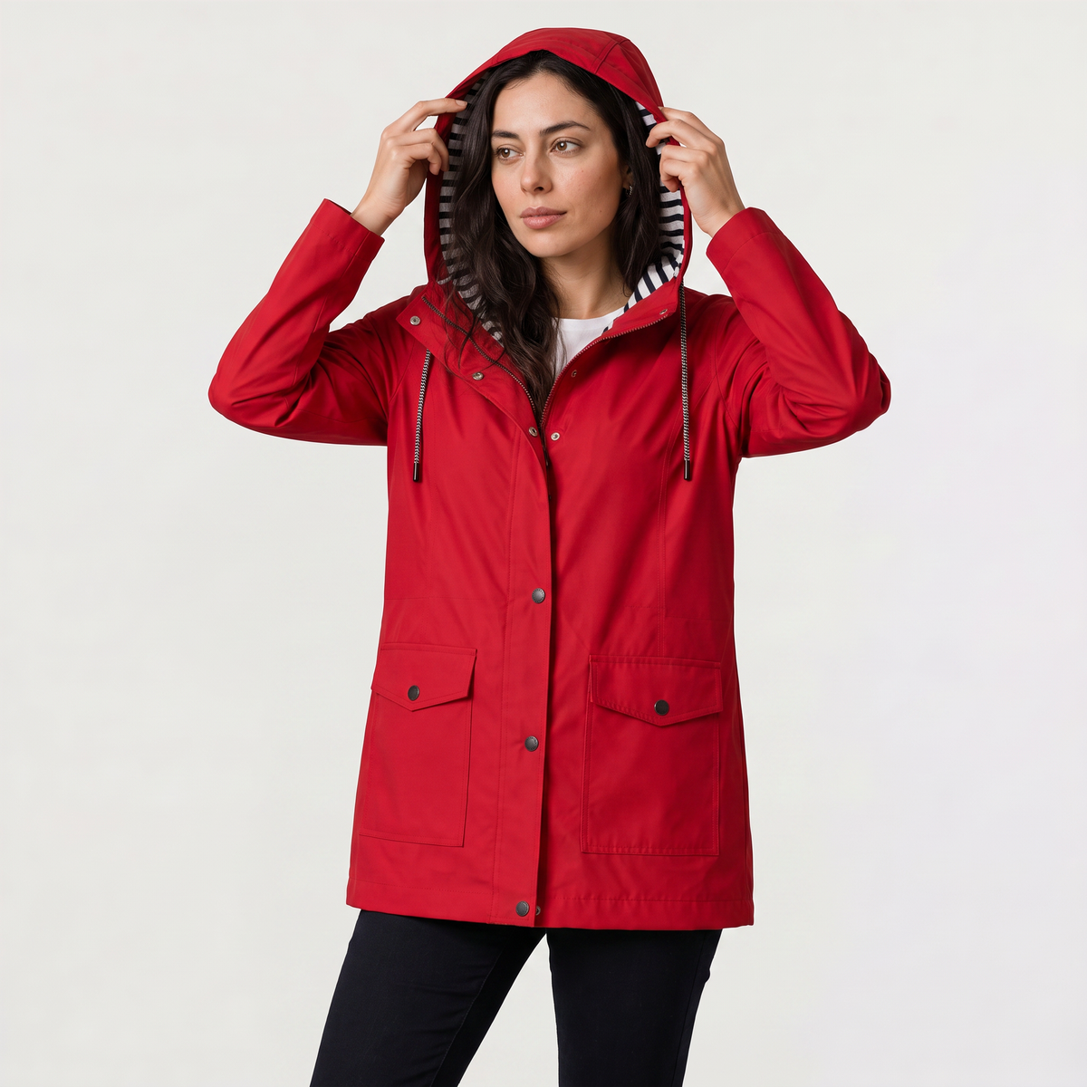 Women waterproof hooded rain jacket lightweight windproof regular fit