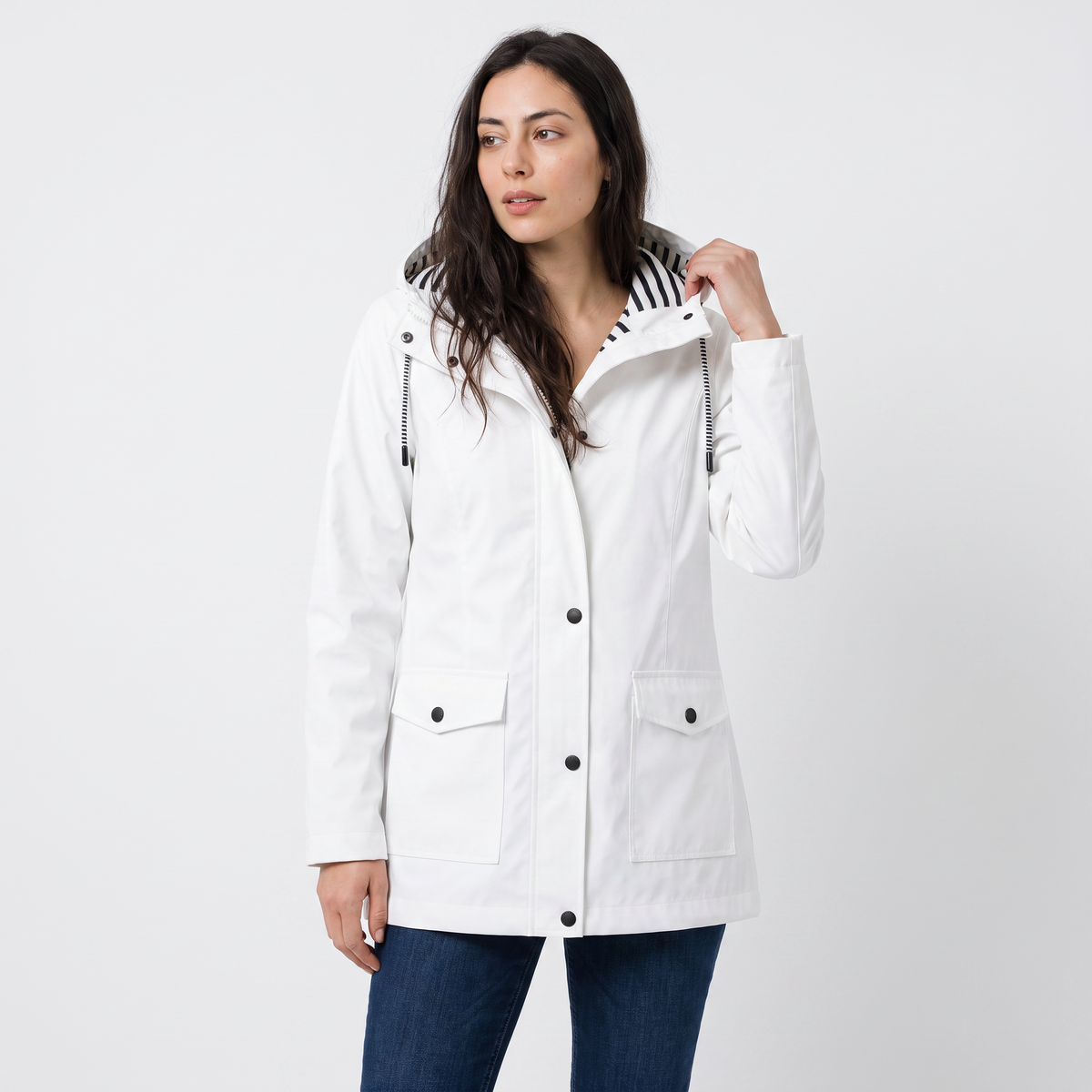 Women waterproof hooded rain jacket lightweight windproof regular fit
