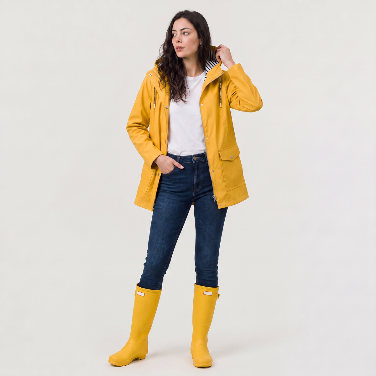 Women waterproof hooded rain jacket lightweight windproof regular fit
