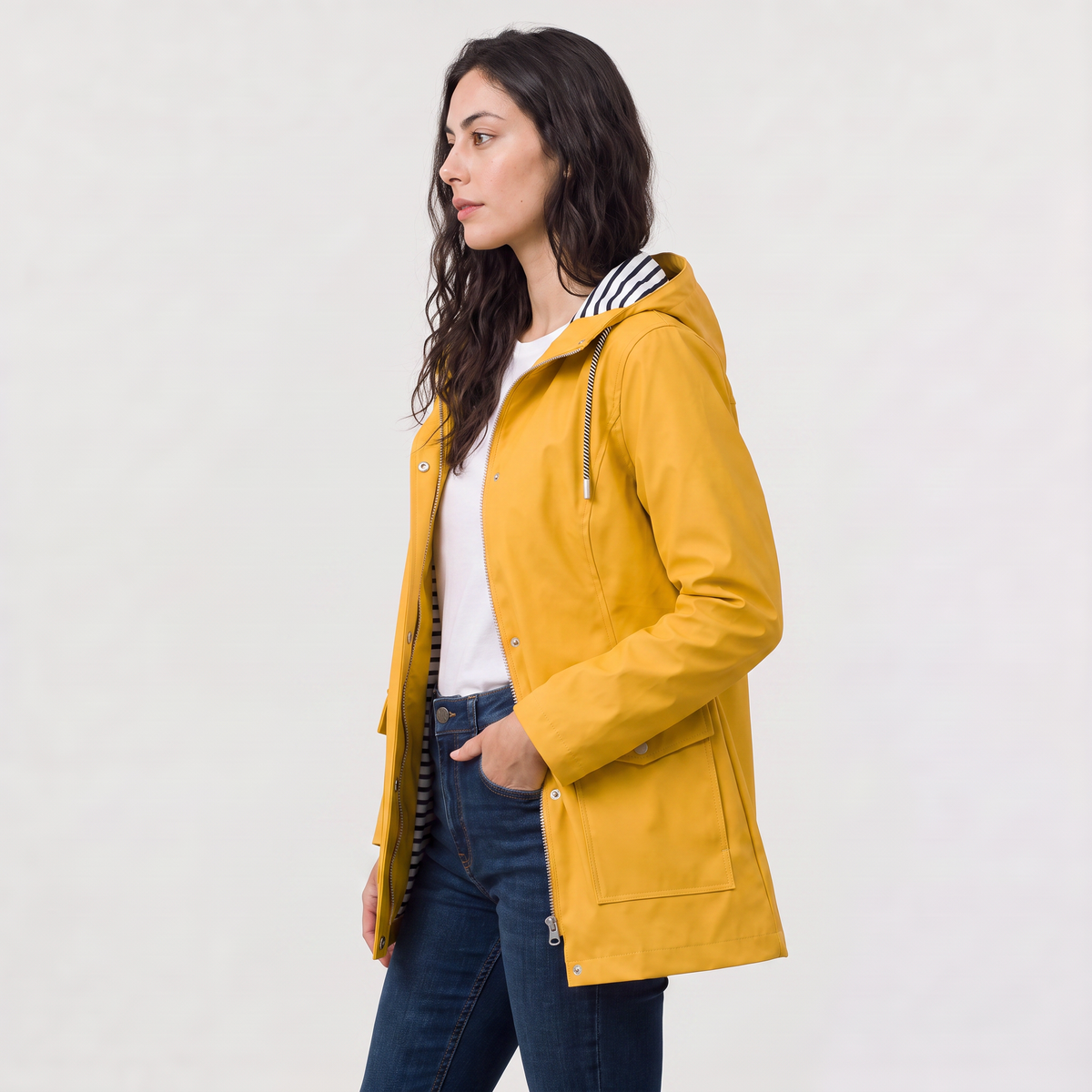 Women waterproof hooded rain jacket lightweight windproof regular fit