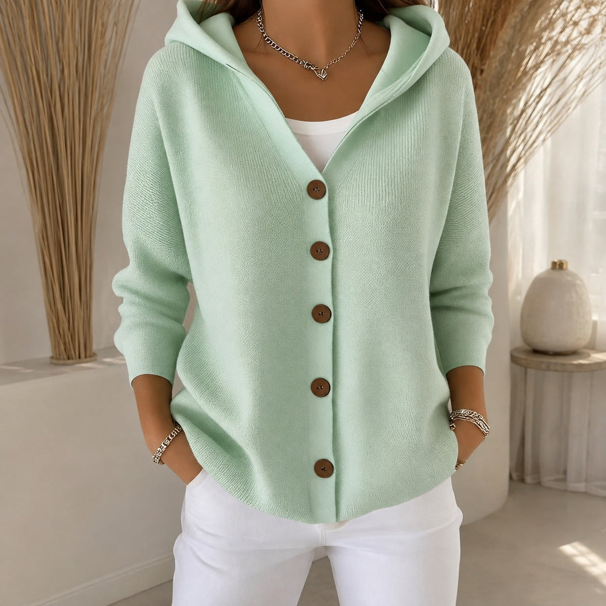 Women hooded cardigan relaxed fit long sleeve casual layering